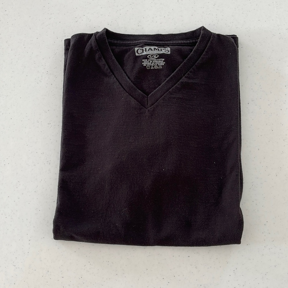 Men’s black Champs large short sleeve T-shirt.